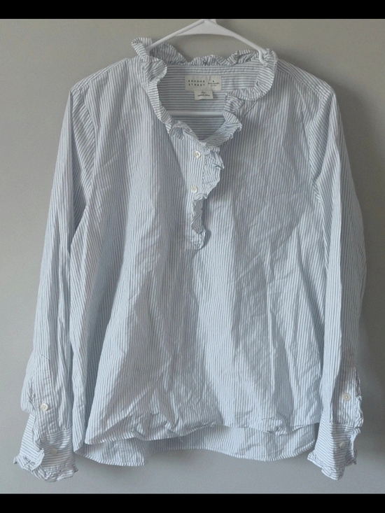 kate spade Tops - kate spade Light Blue and White Pinstripe Ruffle Collar Button-Front Shirt